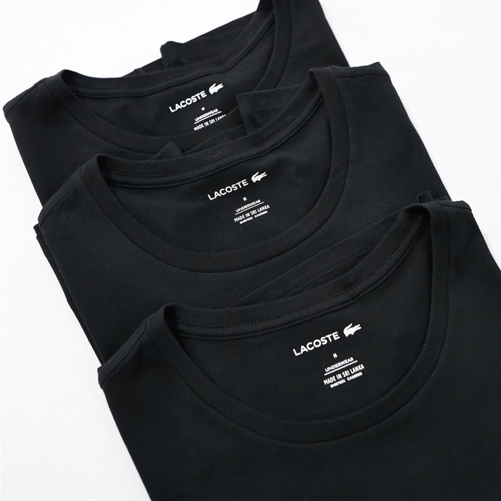 3 Lacoste Men’s Black Crew Neck Undershirt T-Shirts, L